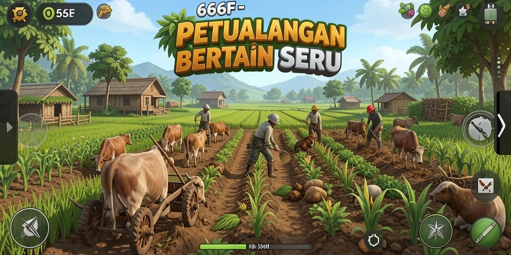 Gameplay seru bertani di 666F dengan lahan yang luas.