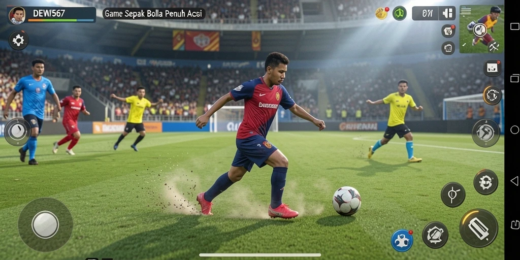 Tampilan screenshot game DEWI567 dengan aksi sepak bola yang mendebarkan.
