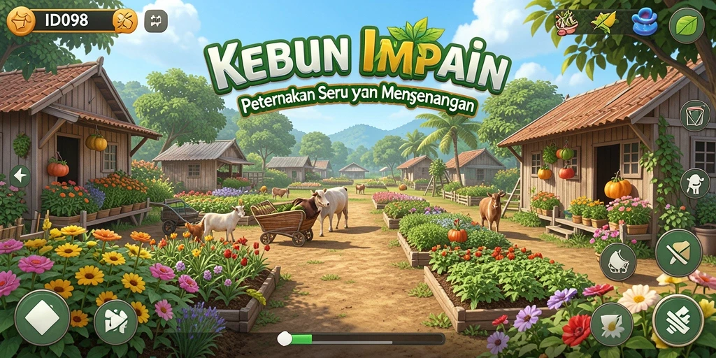 Tangkapan layar gameplay ID098 menampilkan aktivitas bertani yang seru dan interaktif.