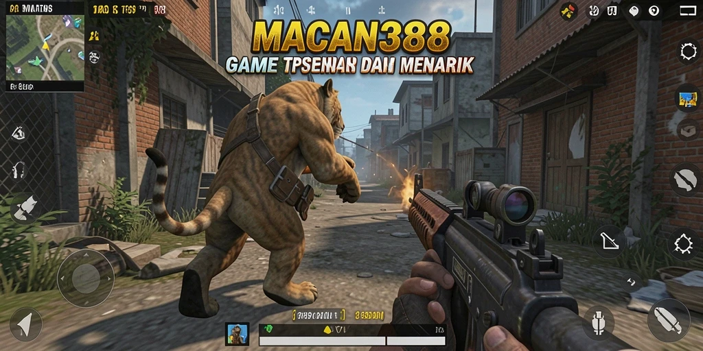 Tangkapan layar utama <strong>MACAN388</strong> menunjukkan aksi gameplay TPS yang intens.